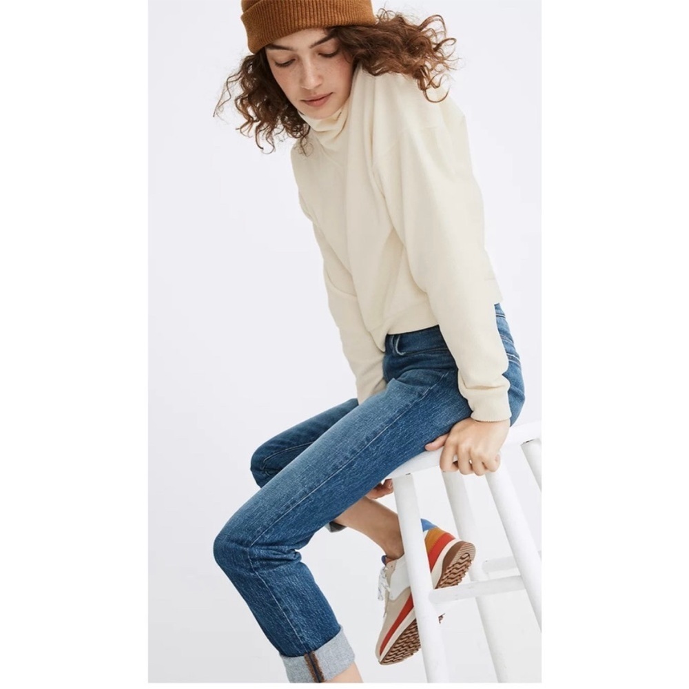Madewell Mock Neck Ribbed Pullover Sweater Cream Size Large